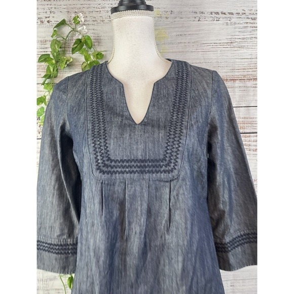 Boden Denim Jean Dress size 4 Embroidery A Line Above Knee Casual Boho Beach - Picture 5 of 14